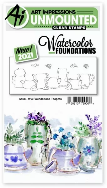 art impressions watercolor clear stamps Foundations Teapots