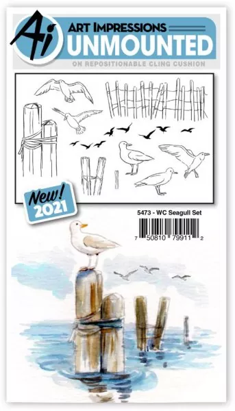 art impressions watercolor gummistempel Seagull Set