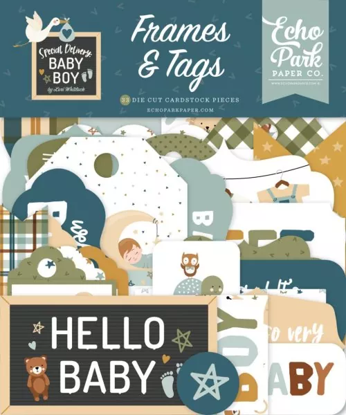 Special Delivery Baby Boy Frames & Tags Die Cut Embellishment Echo Park Paper Co