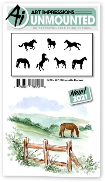 art impressions watercolor gummistempel Silhouette Horses Set