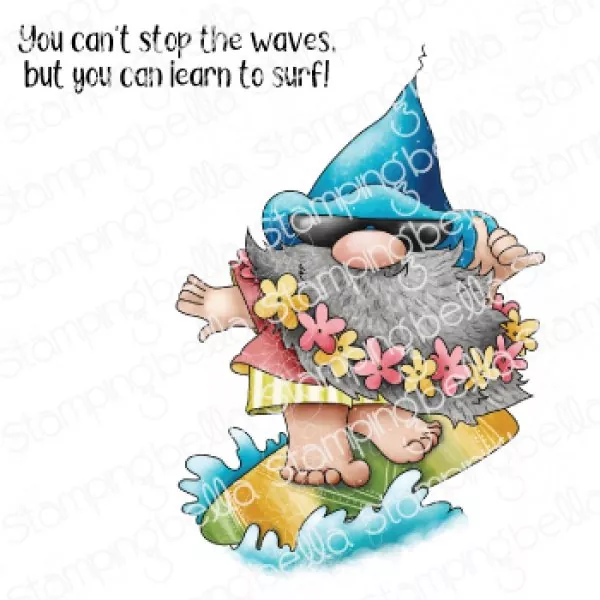 Stampingbella Gnome Riding the Waves Gummistempel