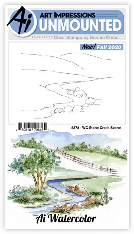 art impressions watercolor clear stamp stempel Stone Creek Scene