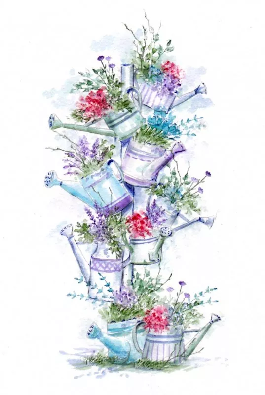 art impressions watercolor clear stamps Foundations Watering Cans 1