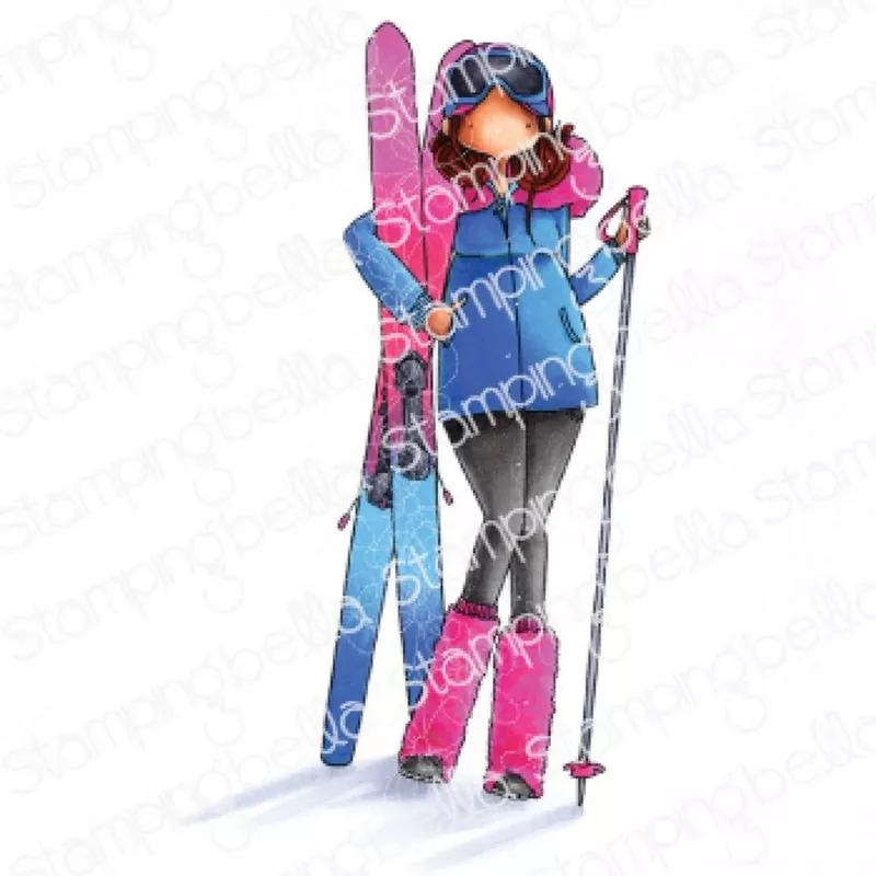 Stampingbella Curvy Girl Loves To Ski Gummistempel