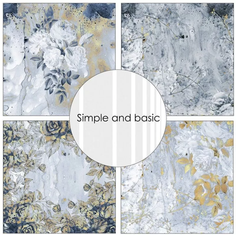 Simple and Basic Roses are ...frozen blue and gold 12x12 inch Paper Pack 1
