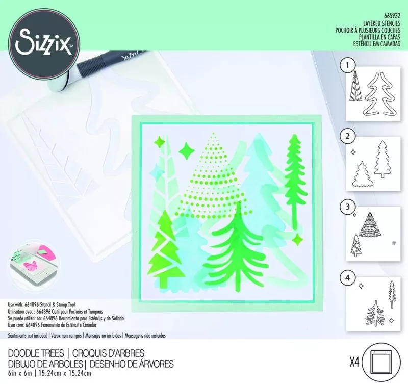 Doodle Trees Layered Stencils Sizzix