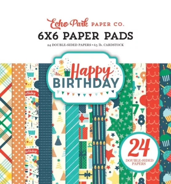 hbb141023 echo park happy birthday boy 6x6 inch paper pad
