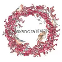 Florale Weihnachten Roter Beerenkranz mit Vögeln - Alexandra Renke - Designpapier -12"x12"